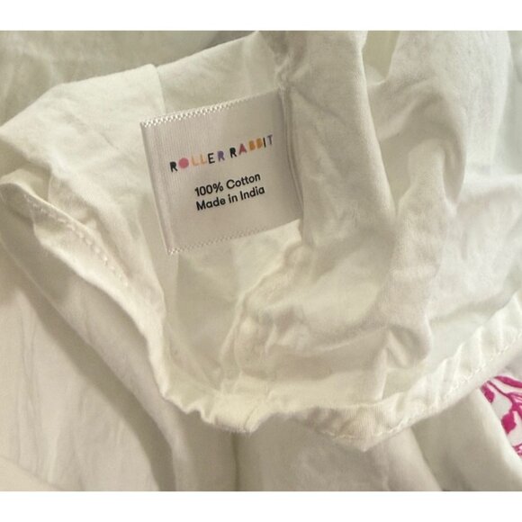 Roberta Roller Rabbit Button Down Shirt Cotton White Floral Tropical EUC Size L - Picture 8 of 9